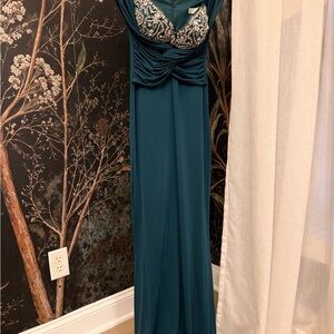Tarik Ediz Deep Teal Gown with Sparkling Details